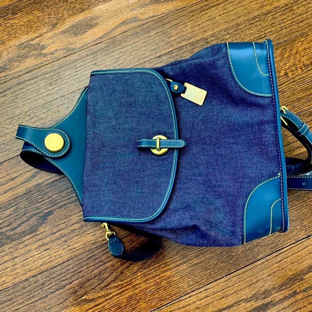Dooney & Bourke denim backpack with leather trim